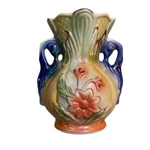VTG Lusterware Vase Hand Painted Made in Brazil MCM Decor